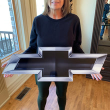Load image into Gallery viewer, Chevy Bow Tie Full Size Wall Emblem Art 34" by 11" GM Black Bowtie