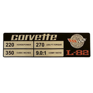 C3 Corvette Spec Data Plate Embossed in Scratch-Resistant Aluminum L-82 Engine 1978