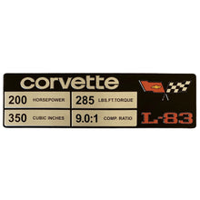 Load image into Gallery viewer, C3 Corvette Spec Data Plate Embossed in Scratch-Resistant Aluminum L-83 Engine 1982