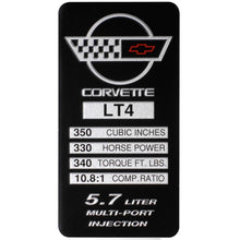 Load image into Gallery viewer, C4 Corvette Spec Data Plate Embossed in Scratch-Resistant Aluminum 84 thru 96