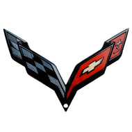 C7 Corvette Black Crossed Flag Metal Magnet Emblem Art Size: 6