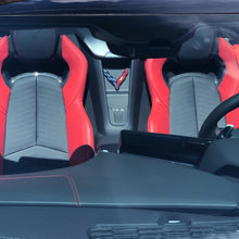 Load image into Gallery viewer, C8 Corvette Waterfall Wireless Phone Charging Bay BLACK Crossed Flag Emblem Size: 4.5" x 4.5"