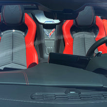 Load image into Gallery viewer, C8 Corvette Waterfall Wireless Phone Charging Bay Crossed Flag Emblem Size: 4.5" x 4.5"