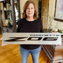 Load image into Gallery viewer, C8 Corvette ZO6 Silver Wall Emblem Dusted Chrome Powder Finish Full 35" by 7"