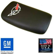 Load image into Gallery viewer, C5 Corvette Center Console Pad Lid Black Leather w/ Silver Cross Flag Emblem