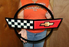 Load image into Gallery viewer, C4 Corvette Crossed Flag Wall Emblem Large Metal Art 84-90 Full 27" x 19"