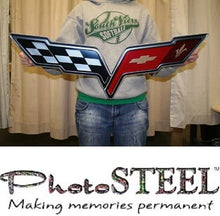 Load image into Gallery viewer, C6 Corvette Crossed flag Wall Emblem Large Metal Art 05-13 Full 32" by 12"