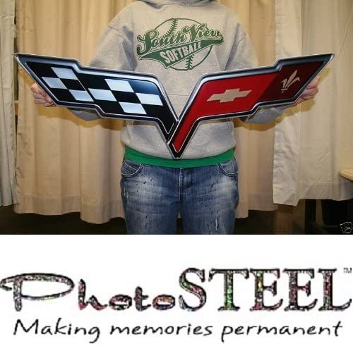 C6 Corvette Crossed Flags Metal Wall Hanging Sign – 32 X 12, West Coast Corvette