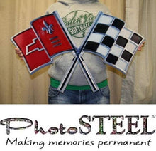 Load image into Gallery viewer, C2 Corvette Crossed Flag Nose Wall Emblem Large Metal Art 65-66 Full 28" x 17"