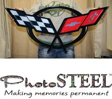 Load image into Gallery viewer, C5 Corvette Crossed flag Wall Emblem Large Metal Art 97-04 Full 32" by 15"