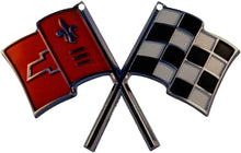 Load image into Gallery viewer, C2 Corvette Nose Crossed Flag Metal Magnet Emblem Art Size: 6" x 4" 65 thru 66