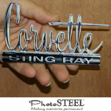 Load image into Gallery viewer, C2 Corvette Metal Magnet Emblem Art Size: 4" x 2.25" Script 66 thru 67