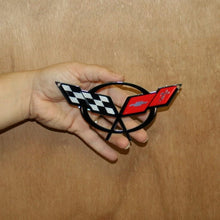 Load image into Gallery viewer, C5 Corvette Crossed Flag Metal Magnet Emblem Art Size: 6" x 2 3/4" Cross 97-04