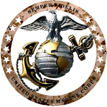 Load image into Gallery viewer, USMC Officer Round Large Wall Emblem Desert Camo 19" Marine Corps Semper FI