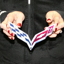 Load image into Gallery viewer, C7 Corvette Crossed Flag Metal Magnet Emblem Art Size: 6" x 4" Tool Box Cross Flag 14 through 19
