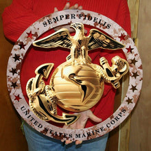 Load image into Gallery viewer, USMC Enlisted Round Large Wall Emblem Desert Camo 19" Marine Corps Semper FI