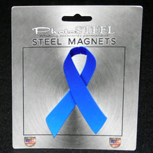 Load image into Gallery viewer, Blue Ribbon Colon Cancer Awareness Metal with Magnets 4.5" by 2.75"
