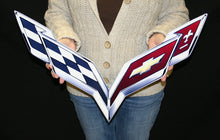 Load image into Gallery viewer, C7 Corvette Crossed Flag Wall Emblem Large Metal Art 14 thru 19 Full 24" by15"