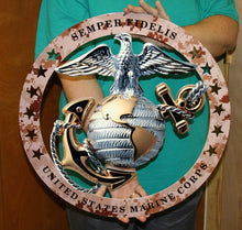 Load image into Gallery viewer, USMC Officer Round Large Wall Emblem Desert Camo 19" Marine Corps Semper FI