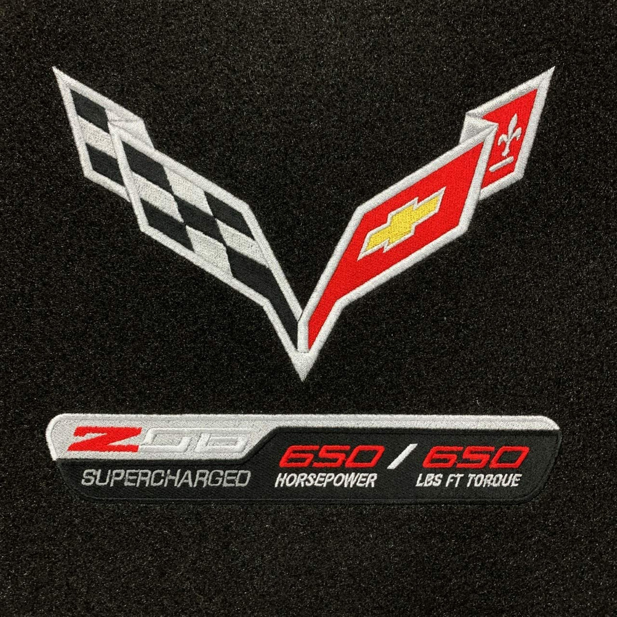 C7 Corvette Trunk Lid Liner Cross Flag + ZO6 Embroidered Emblems 5pc K