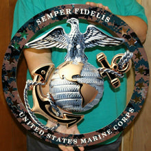 Load image into Gallery viewer, USMC Officer Round Large Wall Emblem Camouflage 19"x19" Marine Corps Semper FI