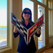 Load image into Gallery viewer, C8 Corvette Crossed Flag Wall Emblem Large Metal Art Full 20" by 19" 2020 +Later