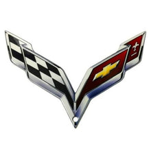 Load image into Gallery viewer, C7 Corvette Crossed Flag Metal Magnet Emblem Art Size: 6&quot; x 4&quot; Tool Box Cross Flag 14 through 19
