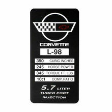 Load image into Gallery viewer, C4 Corvette Spec Data Plate Embossed in Scratch-Resistant Aluminum 84 thru 96
