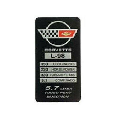 C4 Corvette Spec Data Plate Embossed in Scratch-Resistant Aluminum