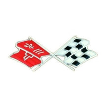 Load image into Gallery viewer, C3 Corvette Crossed Flag Metal Magnet Emblem Art Size: 6" x 2.5" Cross 68 - 76