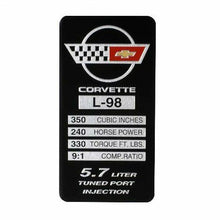 Load image into Gallery viewer, C4 Corvette Spec Data Plate Embossed in Scratch-Resistant Aluminum 84 thru 96
