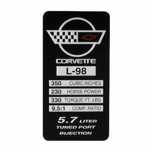 Load image into Gallery viewer, C4 Corvette Spec Data Plate Embossed in Scratch-Resistant Aluminum 84 thru 96