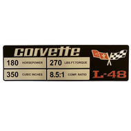 C3 Corvette Spec Data Plate Embossed in Scratch-Resistant Aluminum L-48 Engine 76-77
