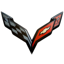 Load image into Gallery viewer, C7 Corvette BLACK Crossed Flag Wall Emblem Large Metal Art 14 thru 19 Full 24&quot; by15&quot;
