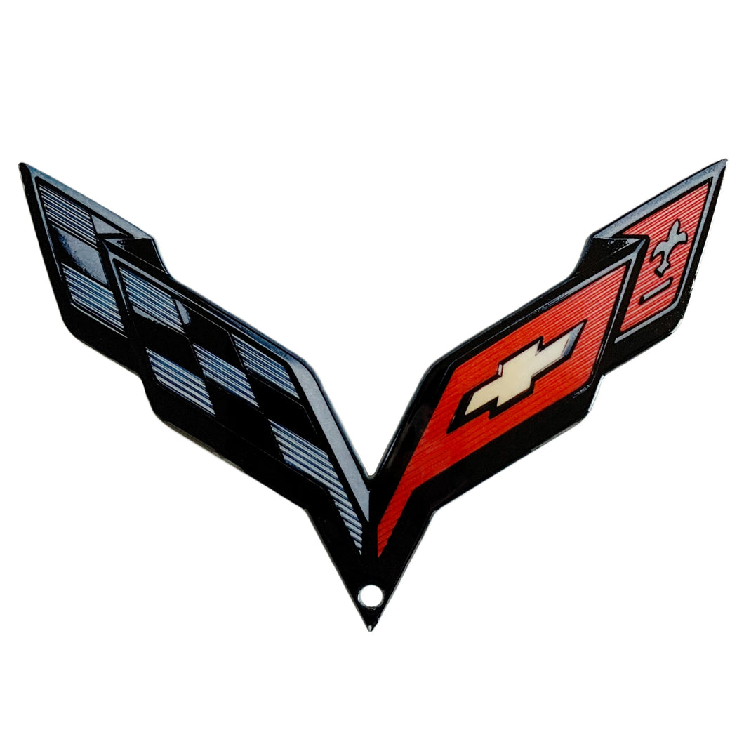C7 Corvette Black Crossed Flag Metal Magnet Emblem Art Size: 6