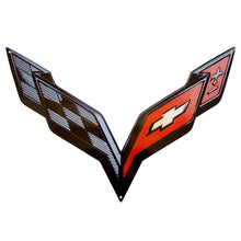 Load image into Gallery viewer, C7 Corvette Stingray Black Crossed flag Metal Under hood Emblem Fits: 2014 thru 2019

