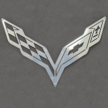 Load image into Gallery viewer, C7 Corvette PChrome Finished Crossed Flag Wall Emblem Large Metal Art 14 thru 19 Full 24&quot; by15&quot;
