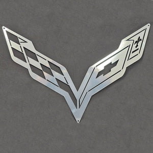 C7 Corvette PChrome Finished Crossed Flag Wall Emblem Large Metal Art 14 thru 19 Full 24" by15"