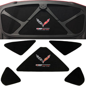 C7 Corvette Trunk Lid Liner Cross Flag + ZO6 Embroidered Emblems 5pc Kit 14 - 19