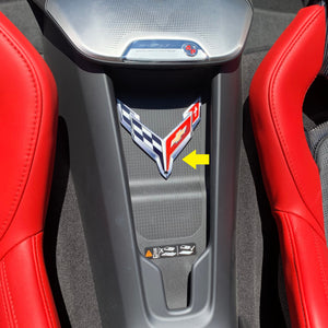 C8 Corvette Waterfall Wireless Phone Charging Bay Crossed Flag Emblem Size: 4.5" x 4.5"