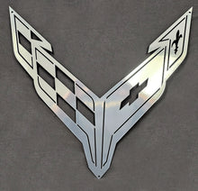 Load image into Gallery viewer, C8 Corvette PChrome Finished Crossed Flag Wall Emblem Large Metal Art Full 20&quot; by 19&quot; 2020 +Later
