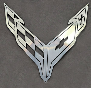 C8 Corvette PChrome Finished Crossed Flag Wall Emblem Large Metal Art Full 20" by 19" 2020 +Later