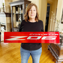 Load image into Gallery viewer, C8 Corvette ZO6 Red Wall Emblem Dusted Chrome Powder Finish Full 35&quot; by 7&quot;
