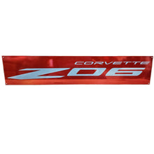 Load image into Gallery viewer, C8 Corvette ZO6 Red Wall Emblem Dusted Chrome Powder Finish Full 35&quot; by 7&quot;

