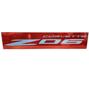 C8 Corvette ZO6 Red Wall Emblem Dusted Chrome Powder Finish Full 35" by 7"