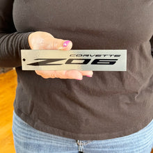 Load image into Gallery viewer, C8 Corvette ZO6 Silver Steel Magnet Emblem Dusted Chrome Powder Finish 7.5&quot; by 1.75&quot; Z06
