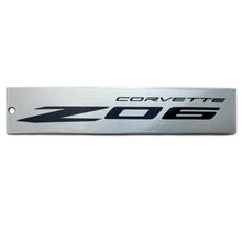 Load image into Gallery viewer, C8 Corvette ZO6 Silver Steel Magnet Emblem Dusted Chrome Powder Finish 7.5&quot; by 1.75&quot; Z06
