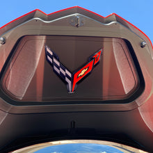 Load image into Gallery viewer, C8 Corvette Trunk BLACK Crossed flag Metal Under Lid Frunk Emblem Fits: 2020 + Later
