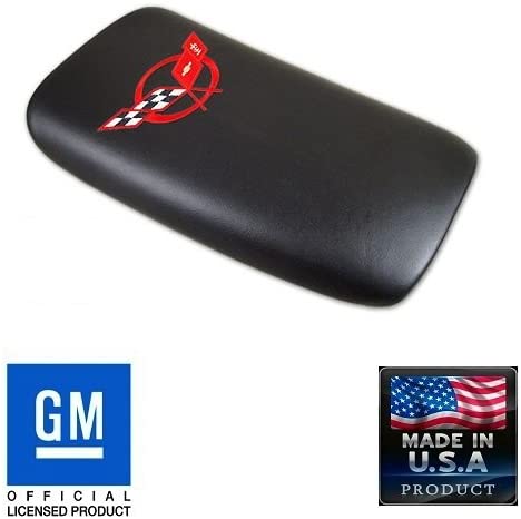 C5 Corvette Center Console Pad Lid Black Leather w/ Red Cross Flag Emblem 97-04