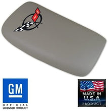 Load image into Gallery viewer, C5 Corvette Center Console Pad Lid Gray Leather w/ Black Cross Flag Emblem 97-04
